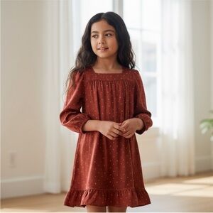 NWT The Sunday Collective Foliage Boho Dress Long Sleeve Rust Henna 6-7y